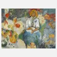 Herbert Helmert, "Im Garten", Öl auf Leinwand