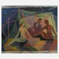 Paul Schmolling, Im Zelt, 1956, Öl auf Leinwand