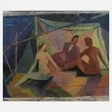 Paul Schmolling, Im Zelt, 1956, Öl auf Leinwand