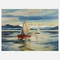 Erwin Schulz-Carrnoff, Segler auf dem Chiemsee, Öl auf Karton
