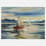 Erwin Schulz-Carrnoff, Segler auf dem Chiemsee, Öl auf Karton