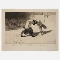 "Kämpfende Faune" by Franz von Stuck, Radierung mit dezentem Plattenton, sold Feb 2024