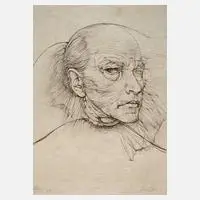 Hans Bellmer, "Selbstportrait mit blauen Augen", Radierung in Dunkelbraun auf langfaserigem Papier