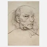 Hans Bellmer, "Selbstportrait mit blauen Augen", Radierung in Dunkelbraun auf langfaserigem Papier