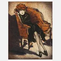 Max Brüning, Im Sessel sitzende Dame, Farbradierung
