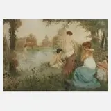 Manuel Robbe, Badende am See, Farbradierung