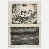 Prof. Andreas Paul Weber, Zwei Graphiken, Lithographie auf Tonplatte
