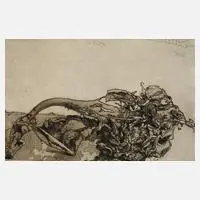 Horst Janssen, "Vor Holm", Radierung in Braun mit zartem Plattenton auf langfaserigem Papier