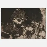 Horst Janssen, "Kastanienland", Radierung in Dunkelbraun auf langfaserigem Papier