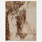 Horst Janssen, "Kopfweide", 1985, Radierung in Rötel mit dezentem Plattenton auf Japanpapier