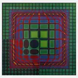 Geometrische Komposition by Victor Vasarely, Farbserigraphie auf leichtem Karton, sold Feb 2024