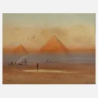Frank Catano, Abendliche Rast vor den Pyramiden, Aquarell und Kreide