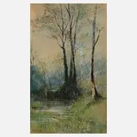 Prof. Edgar Meyer, Birken am Weiher, Mischtechnik auf Papier und auf Karton kaschiert