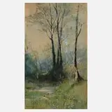 Prof. Edgar Meyer, Birken am Weiher, Mischtechnik auf Papier und auf Karton kaschiert