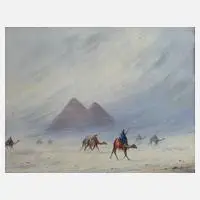 Otto Tilche, Sandsturm vor den Pyramiden, Aquarell und Kreiden