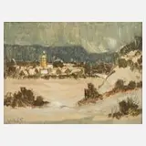 Prof. Walter Bergmann, Dorf in Winterlandschaft, Mischtechnik