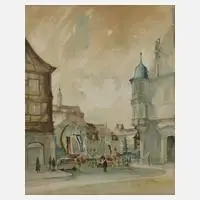 Dr. Otto Bloss, Markt in Coburg, Aquarell über Bleistift auf Papier