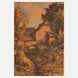 Oskar Bohn, Die Wassermühle, Farbkreiden auf Karton