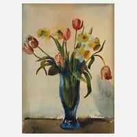 Ernst Honigberger, Frühlingsblumenstillleben, Mischtechnik