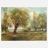 Dr. János Kadnár, Sommerliche Seeuferszene, 1959, Aquarell auf Karton
