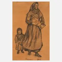 Thomassin, Mutter mit Kindern, 1906, Kohle auf Papier