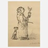 Prof. Andreas Paul Weber, Mönch mit Kaktus, Tuschefeder auf Papier