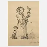 Prof. Andreas Paul Weber, Mönch mit Kaktus, Tuschefeder auf Papier