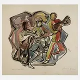 Hans-Eric Fischer, "Musikanten", Aquarell und Tusche auf Karton