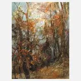 Kurt Pesl, "Herbstlicher Wald", Mischtechnik auf leichtem Karton