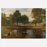 Ermenegildo Carlo Donadini, Am Weiher, Öl auf Hartfaserplatte