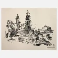 Prof. Ernst Hassebrauk, "Hofkirche Dresden", Kreidelithographie auf leichtem Karton