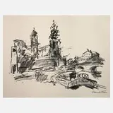 Prof. Ernst Hassebrauk, "Hofkirche Dresden", Kreidelithographie auf leichtem Karton