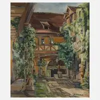 Elfriede Mäckel, Hinterhof, Öl auf Leinwand