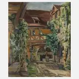 Elfriede Mäckel, Hinterhof, Öl auf Leinwand