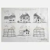 Paul Möbius, Entwurf Villa Buchheim, Tuschefeder auf Papier