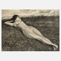 Prof. Richard Müller, "Ruhende im Gras", Radierung auf kaschiertem Japanpapier