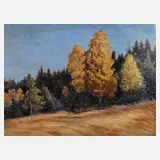 Albin Schlehahn, Herbstlicher Waldrand, 1921, Öl auf Karton auf weiteren Karton aufgezogen