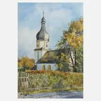 Maritta Seybold, Kirche von Jößnitz, Aquarell