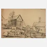 Alfred Tröger, Dorfansicht, Kohle auf Papier