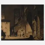 Carl Walther, "Piazza Duomo in San Gimignano", Radierung mit satter Farbigkeit und trefflich erfasstem Licht