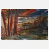 Albert Hennig, Abendlandschaft, Aquarell auf leichtem Karton