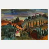 Albert Hennig, Mediterrane Landschaft, Aquarell und Faserstift auf Velourpapier