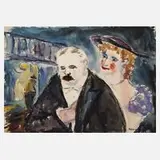 Albert Hennig, "Pärchen vor der Bar", Aquarell und Deckfarben über Kohle auf leichtem Karton
