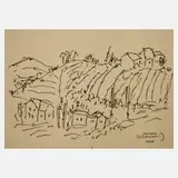 Albert Hennig, Mediterrane Landschaft, Zeichnung auf gelblichem Velourpapier