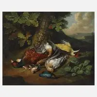 Jagdstillleben by Jakob Samuel Beck, Öl auf Leinwand und sekundären Keilrahmen, sold Sep 2023