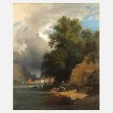 Carl Bollermann, Landschaft am Meer, 1886, Öl auf Malkarton