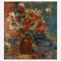 Irène Battaille, Feldblumenstillleben, Öl auf Malkarton