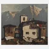 Fritz Blädel, Bauernhof am Bergmassiv, 1903, Öl auf Leinwand
