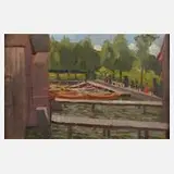 Leopold Durm attr., "Seeweg", Ölstudie auf Malkarton