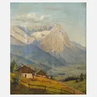 Franz Forthuber, Blick zum Wettersteingebirge, Öl auf Leinwand